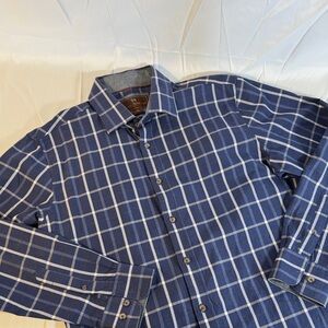 Men's Blue Checkered Shirt James Tattersall Large